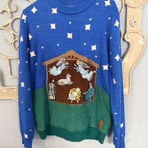 Tipsy Elves Ugly Sweater Nativity posable scene with Santa